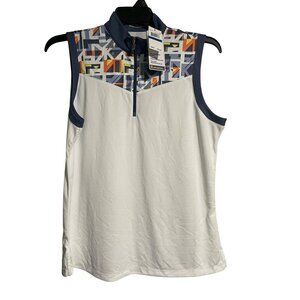Callaway Womens Opti-Dri Sleeveless Golf Polo Shirt XL Brilliant White Blue